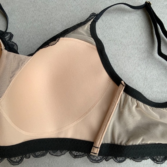 Natori $68 Muse Wireless Bralette 34DD Black Beige Lace Bra Full Fit Contour - Picture 12 of 16